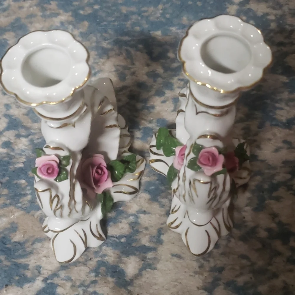 Vtg ANTIQUE Dresden  Porcelain Candlestick Holders